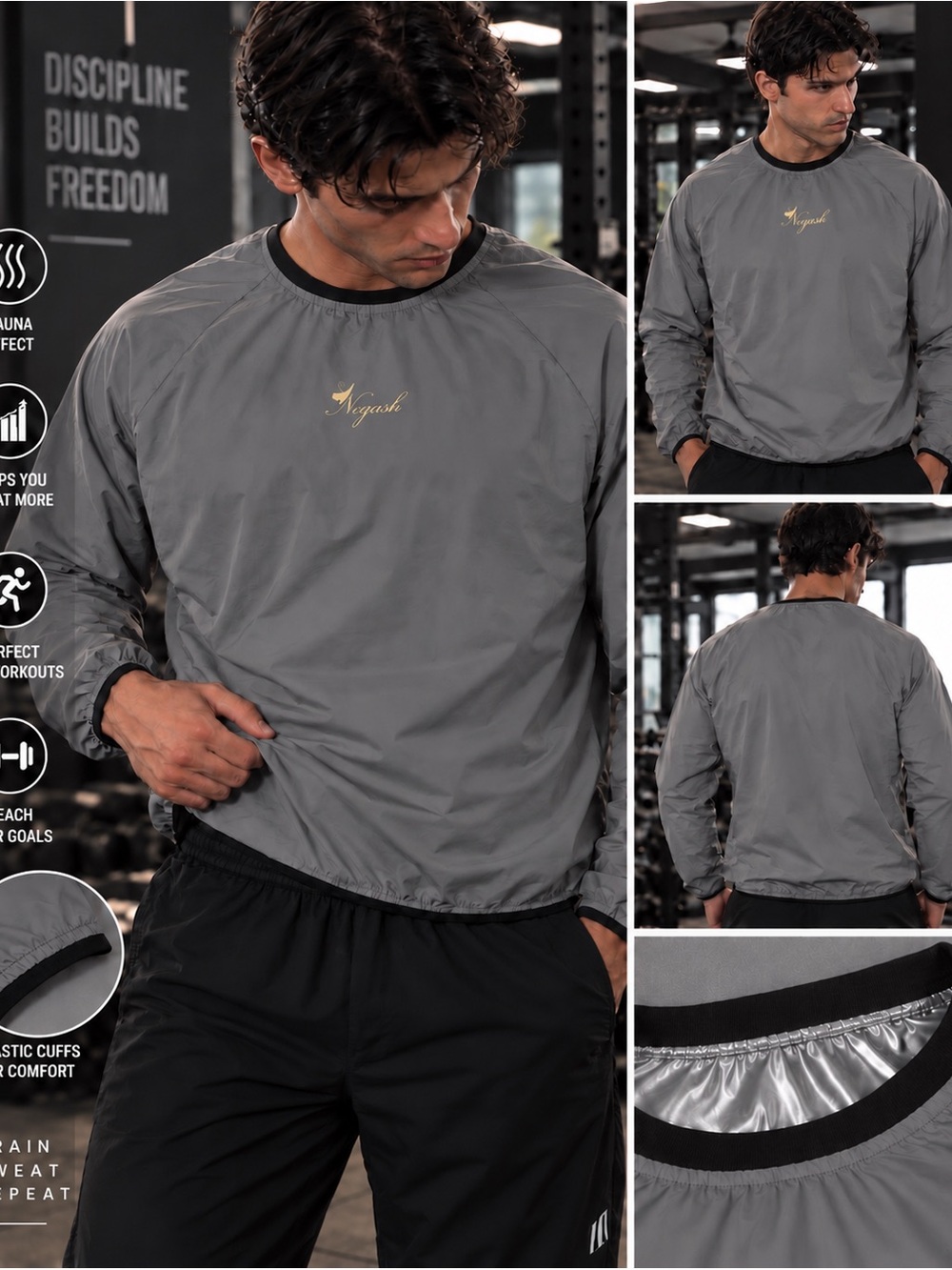 NWT Negash Sports Heavy Duty Sauna Suit Jacket Pullover — Size 3XL (Grey, Top On